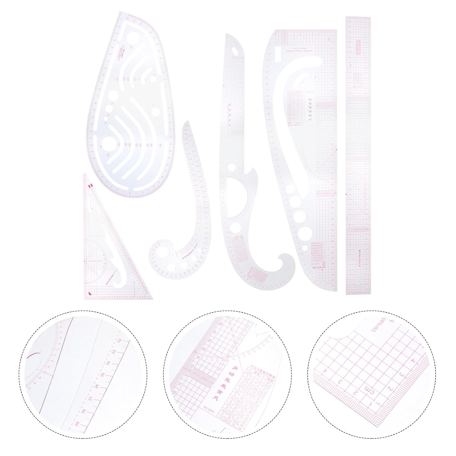FUOYLOO 6Pcs Plastic Sewing Ruler Multi-Function French Curve Tailor Measuring Tool Sleeve Ruler for Clothing Design DIY Home and Tailor Shop Use