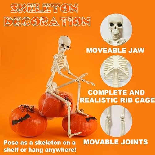 Miniatura 4 de Paquete de 5 esqueletos de Halloween, esqueleto de cuerpo completo de Halloween de 16 pulgadas con articulaciones posables para decoración de
