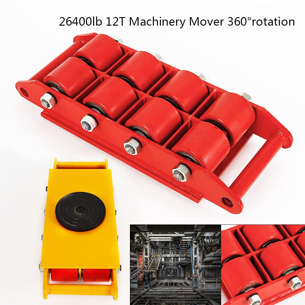 Machine Transport Skate 12T, 26400lbs Patines de hielo Carga de maquinaria pesada y electrodomésticos Peso del producto 27,5kg Transporte industrial Dolly Máquinas Muebles Dispositivo (rojo)