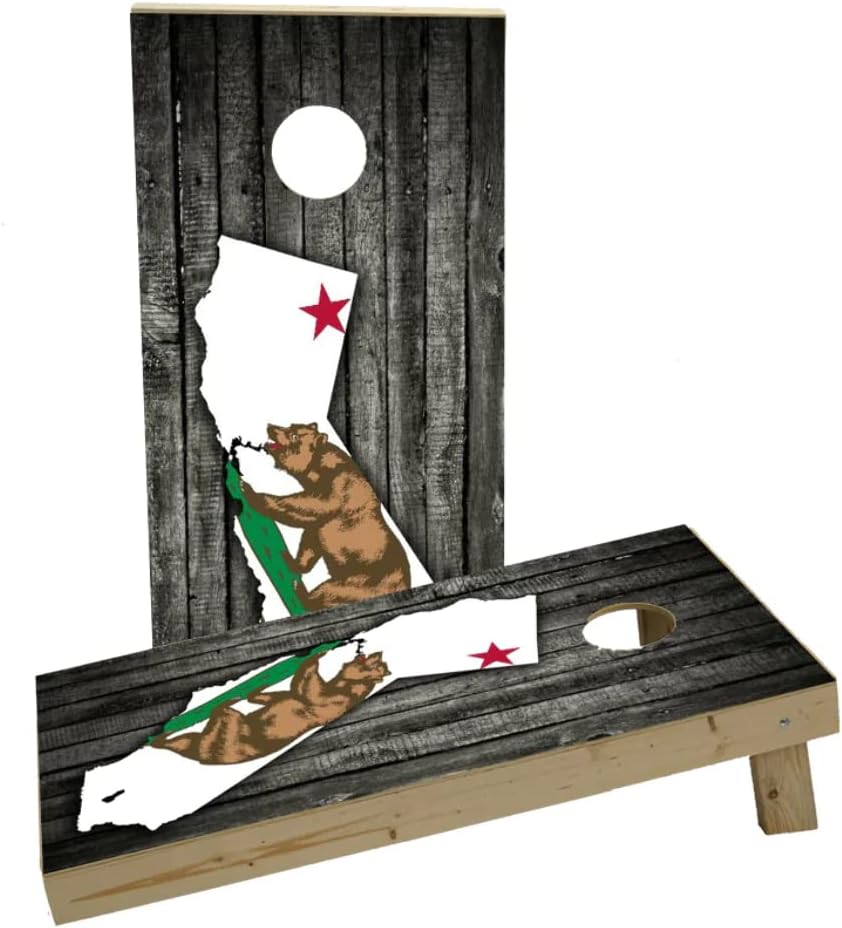 Wood Slate State Flag & Map (California) Custom Cornhole Board Game Set