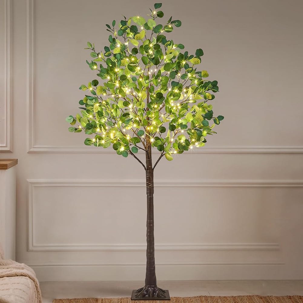LED Eukalyptusblatt Baum Lampe, USB Betrieben Künstlich Eukalyptus Baumlampe Warmweiß, Vintage Leuchtender Innen und Außen Deko Baumlicht Grünpflanzen für Weihnachts Hochzeit Party,120cm