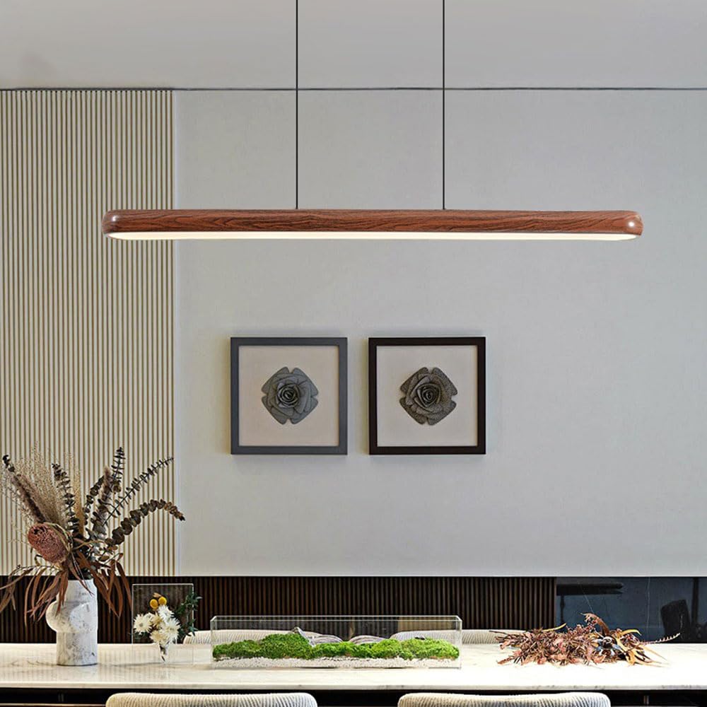 Lampada a Sospensione con venature del Legno, Illuminazione lineare a LED da soffitto, Lampada a Sospensione per Tavolo da Pranzo, Lampada a Sospensione Lunga in Metallo, Lampada a sospensio