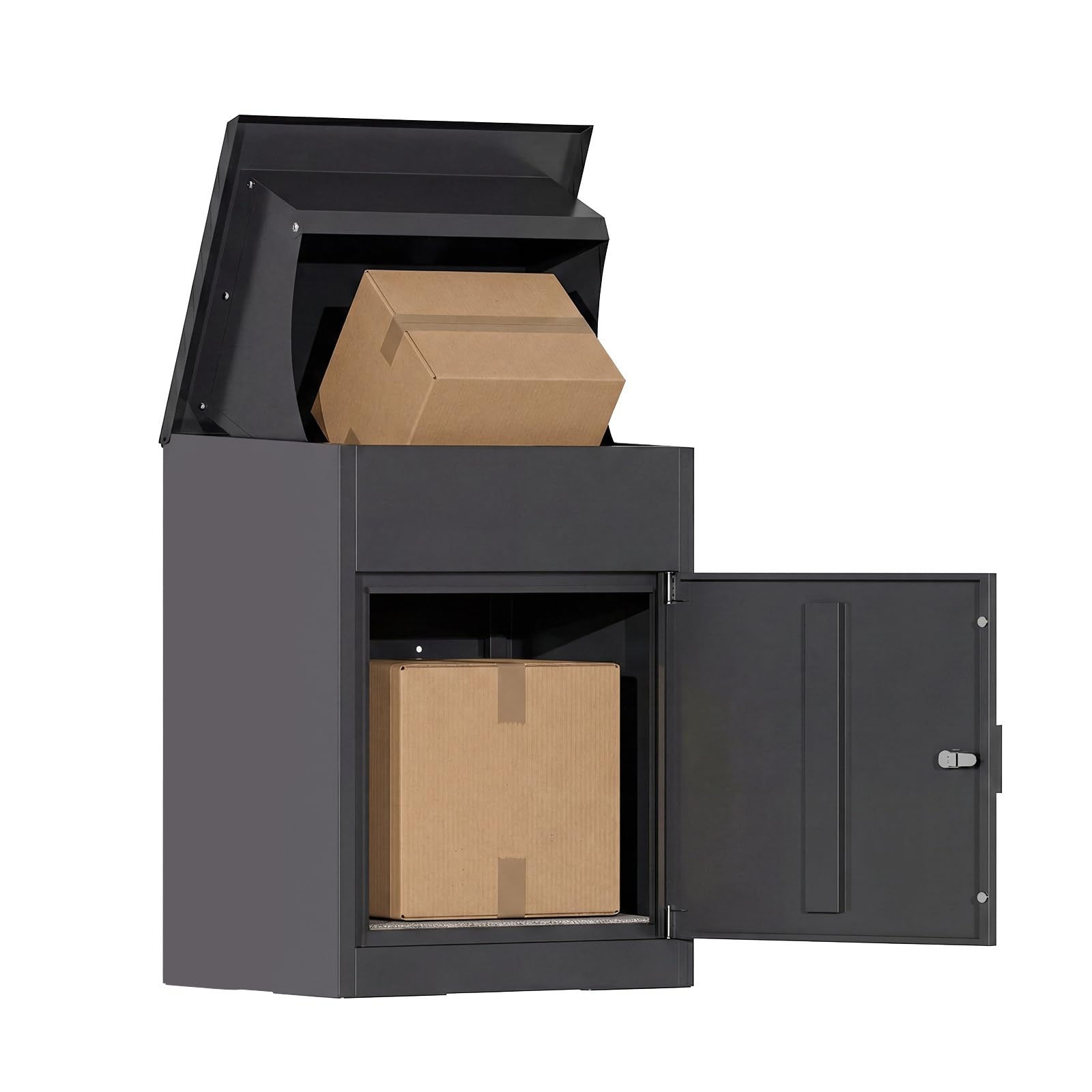 BIRCHTREE Small Parcel Drop Box with Lock & 2 Keys, 58cm Height, Secure Parcel Delivery Box, Weatherproof Outdoor Metal Parcel Box with Anti-Theft Design, Wall or Floor Mounted, Grey