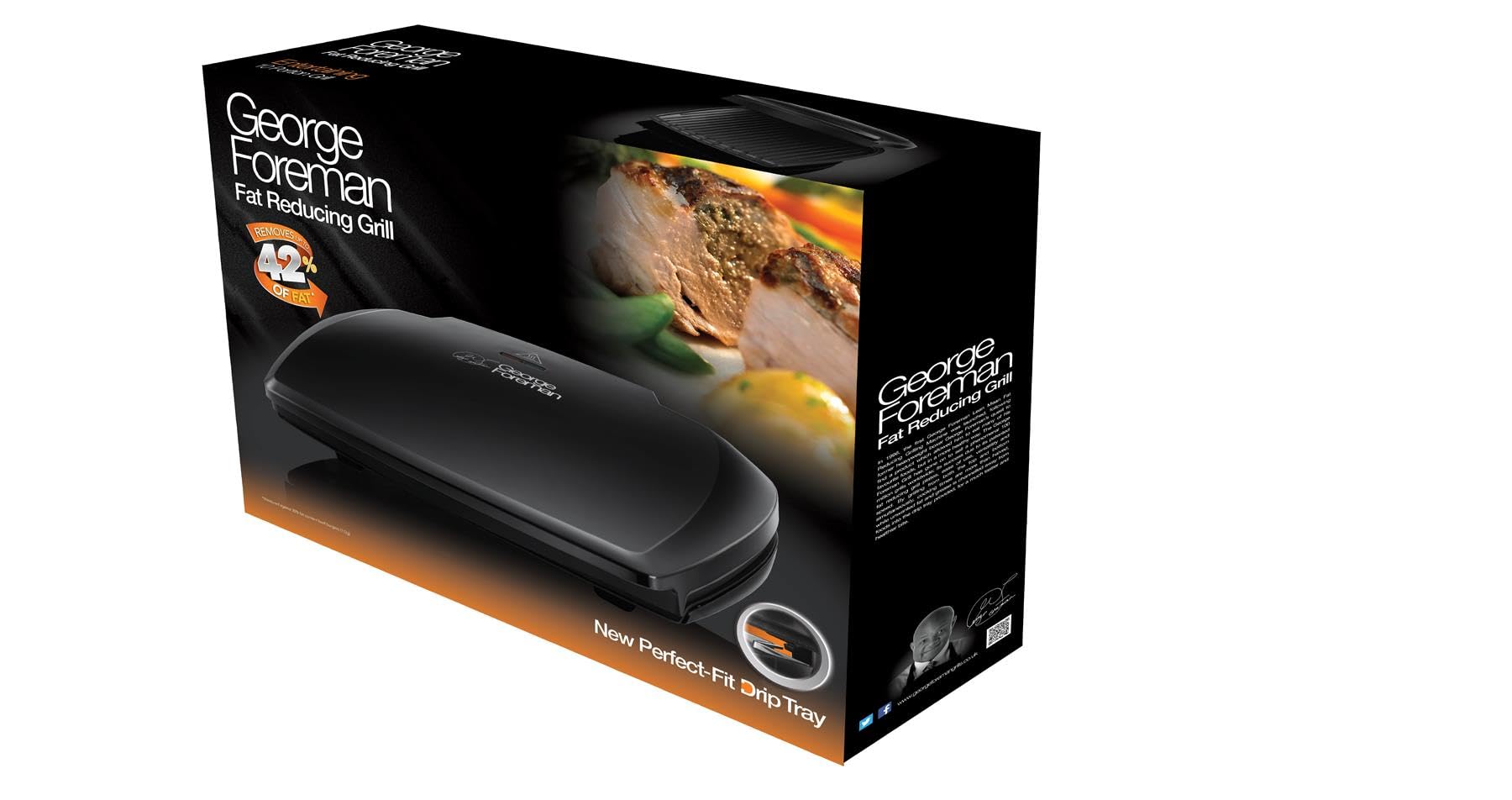 George Foreman Duży Grill Elektryczny - Nieprzywierający, Zdrowy, Do Tostów i Panini, Płyta Grzejna, Oszczędność Energii, Przechowywanie Pionowe, Łatwe Czyszczenie, Taca Ociekowa