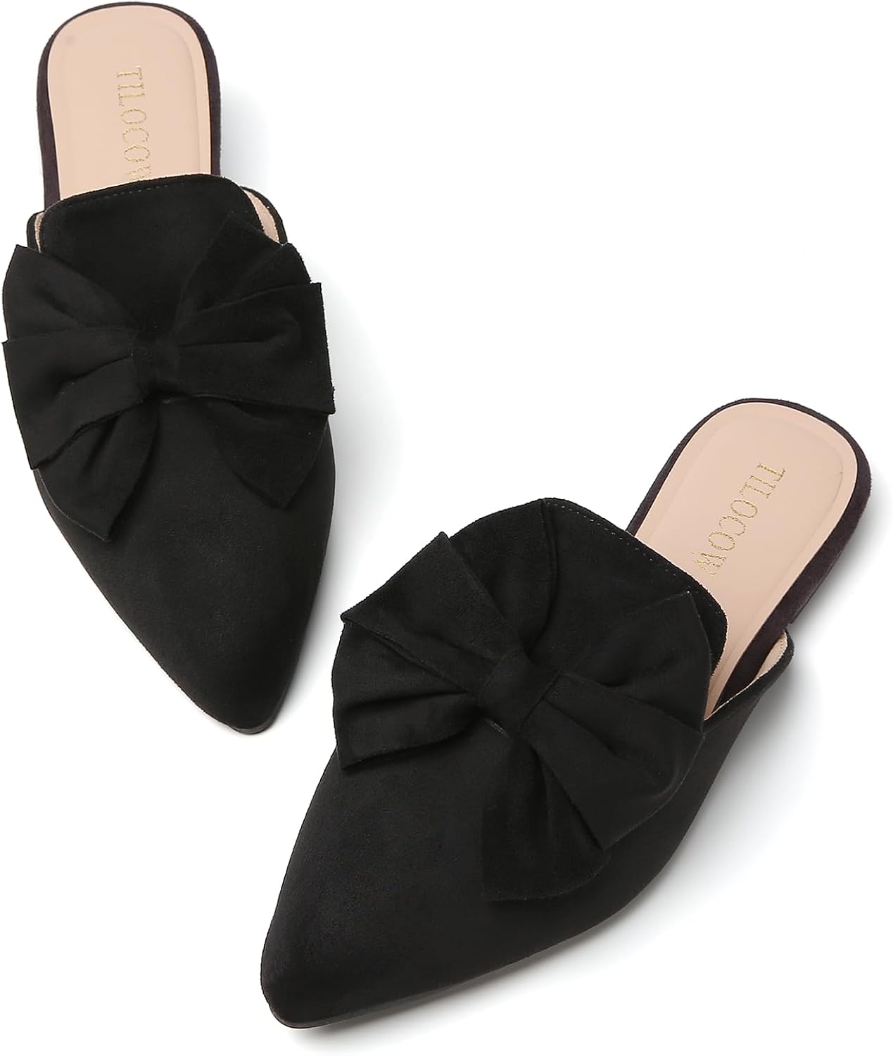 Tilocow Bow Mules for Women Dressy Flats Comfortable Casual Slip on Suede