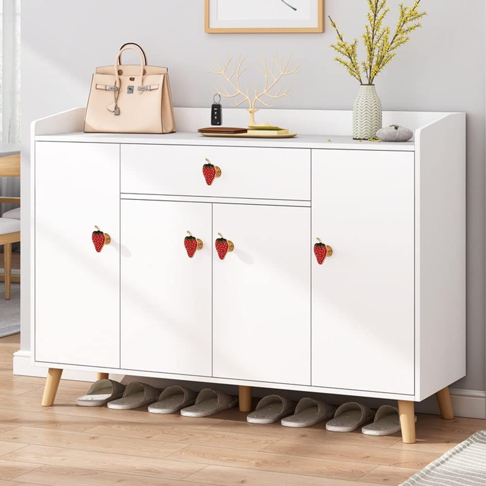 Strawberry Cabinet Knobs Drawer Knobs, Decorative Metal Alloy Strawberry Knob Pulls for Cupboard Door Wardrobe Dresser Hardware Furniture Knobs Handles Single-Hole 4 Pack