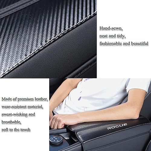 Miniatura 5 de XITER 1 funda de cuero para reposabrazos de consola central con bolsillos laterales para Nissan Rogue 2021 2022 2023 accesorios (costuras negras)