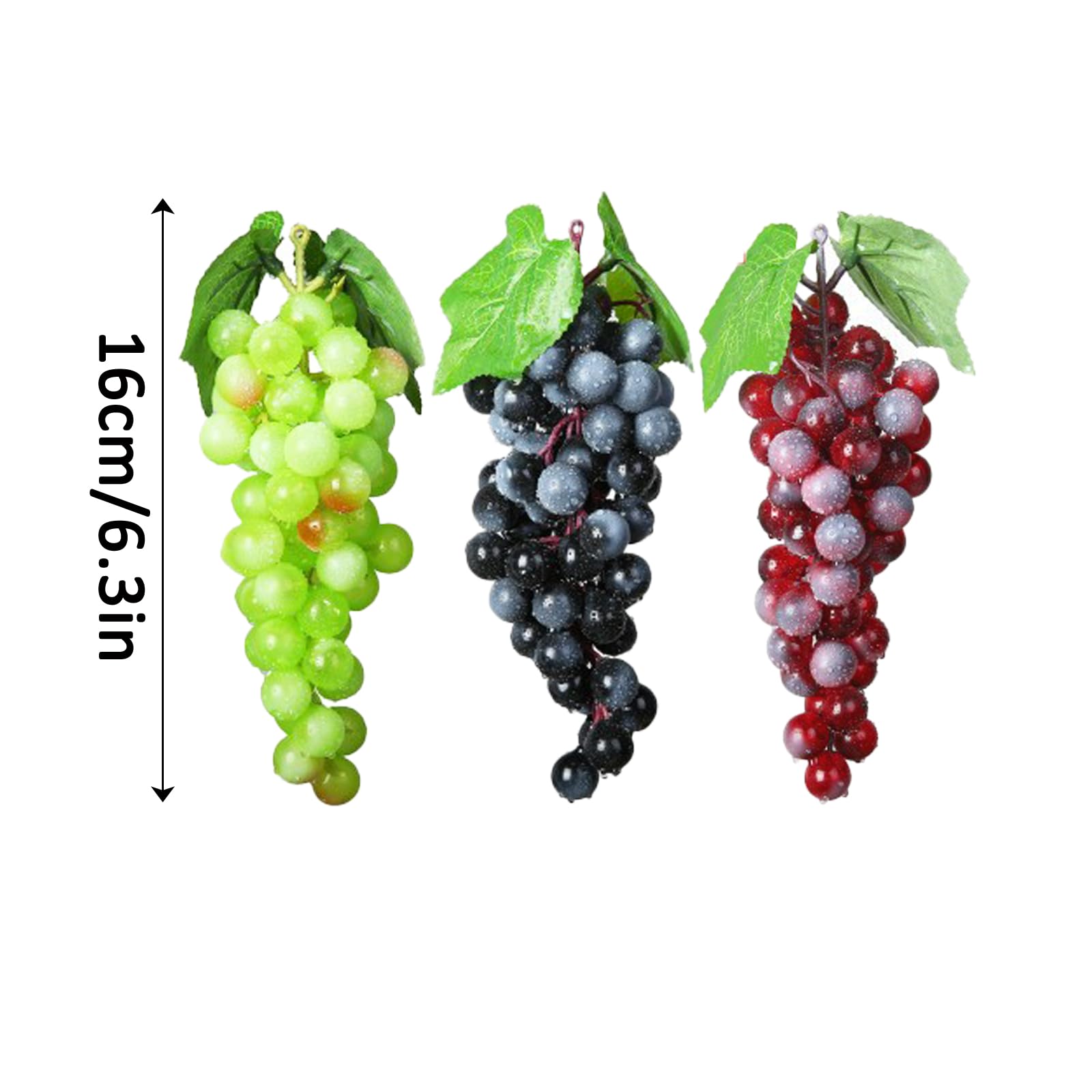 Grappes De Raisins Artificiels Pour Décoration - Lot De 3 (violet, Noir, Vert) Avec Feuilles - 13 Cm