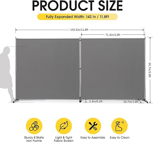 Miniatura 8 de RANTILA Single Large Panel Room Divider Privacy Screen for Office Partition Room Separators Freestanding Room Divider 71W x 71H Grey