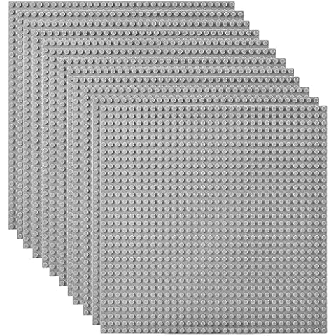 Lekebaby Classic Baseplates Building Base Plates for Building Bricks 100% Compatible with Major Brands-Baseplates 10" x 10", Pack of 12-Grey Cover
