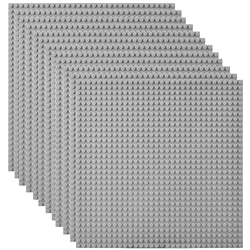 Lekebaby Classic Baseplates Building Base Plates for Building Bricks 100% Compatible with Major Brands-Baseplates 10' x 10', Pack of 12-Grey