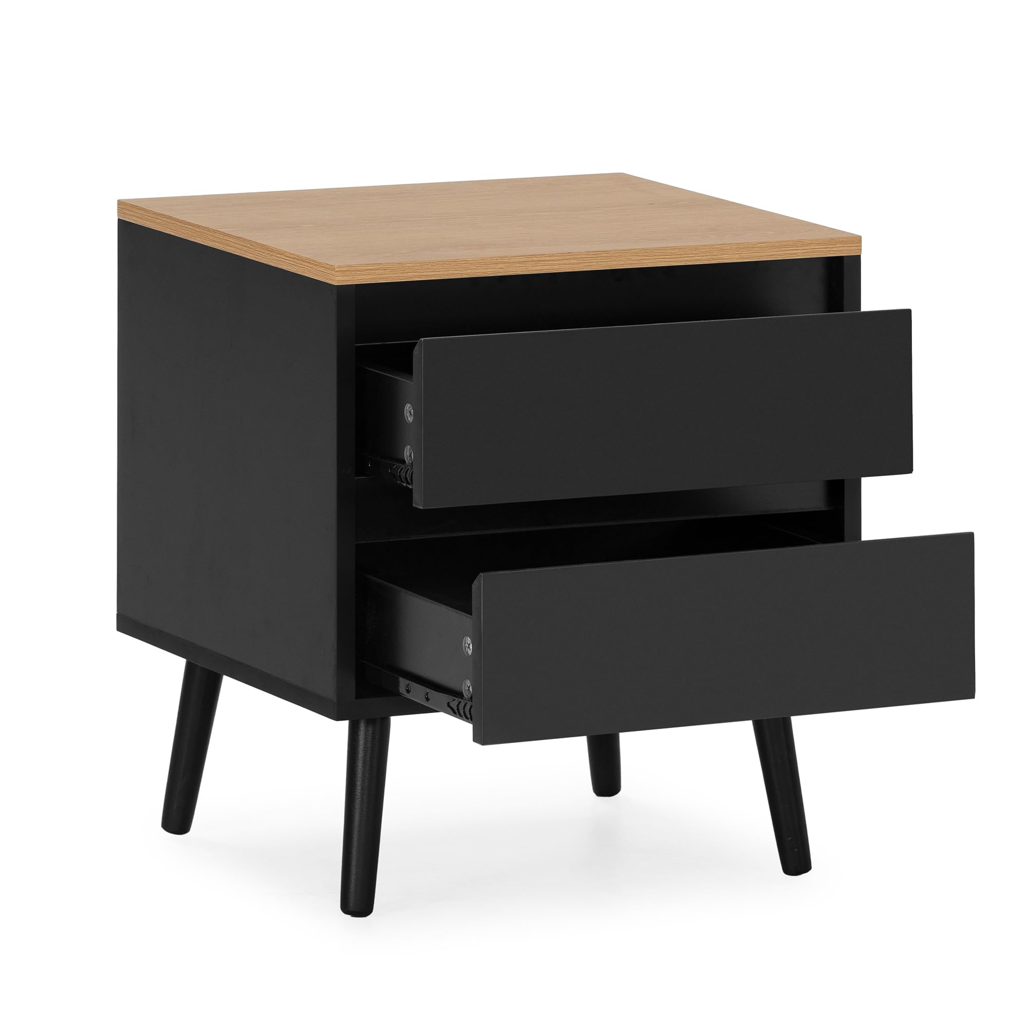 HOMN LIVING Mesita de Noche Desi 2 cajones Color Negro, 45 cm (Ancho) 40 cm (Profundo) 50 cm (Altura)