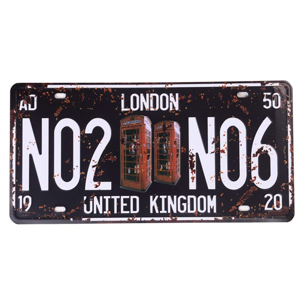 Shinewe Auto License Plate Car Tag Home/Cafe Bar/Pub/Restaurant/Exhibition Wall Decor Vintage Plaque 15x30cm (LONDON NO2 NO6)