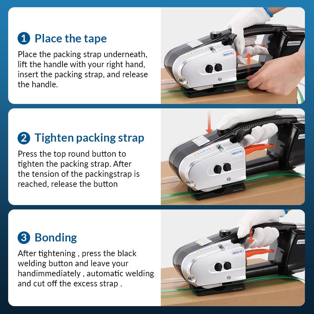 BAOSHISHAN Electric Strapping Machine 2x4000mAh Battery for 1/2 in-5/8 in PP PET Straps Automatic Strapping Machine for Box Pallet Portable Electric Baler