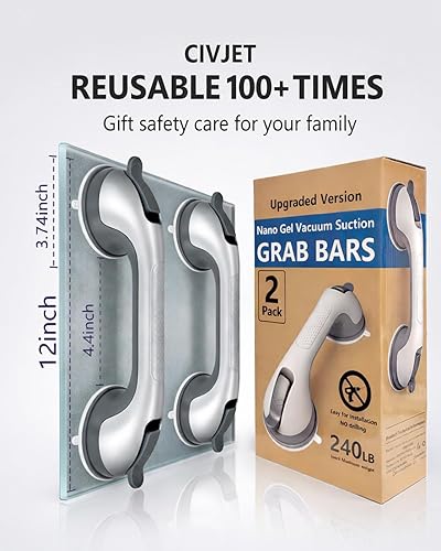 Miniatura 9 de Paquete de 2 barras de agarre de ducha con ventosa para personas mayores, asas de ducha extraíbles resistentes para bañeras y duchas, pasamanos de