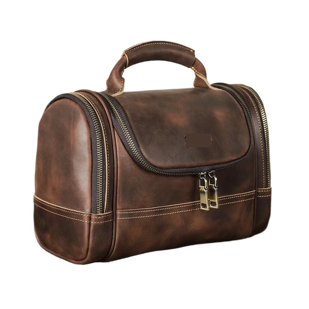 Neceser de Cuero Men Leather Travel Business Toiletry Shaving Bag Women Retro Cosmetic Washing Shower Organizer Handbag Large Capacity