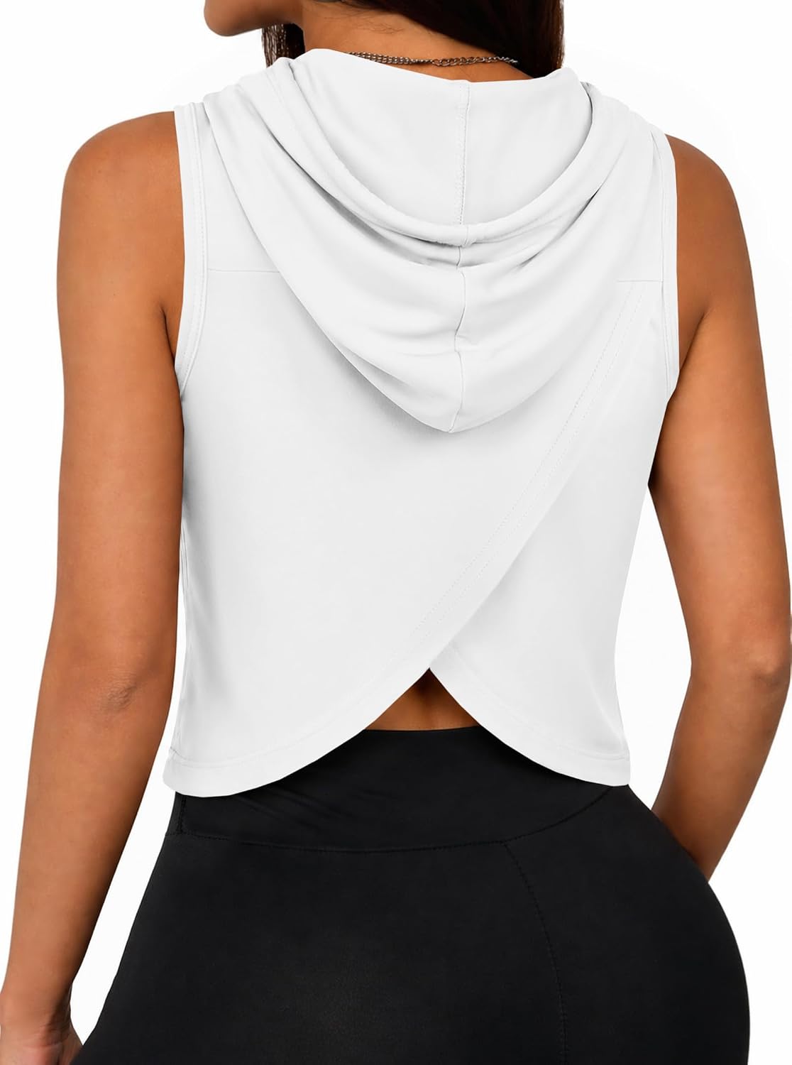 Remidoo Women's Open Back Sleeveless Hoodie Cropped Workout Hooded Tank Top Athletic Shirts