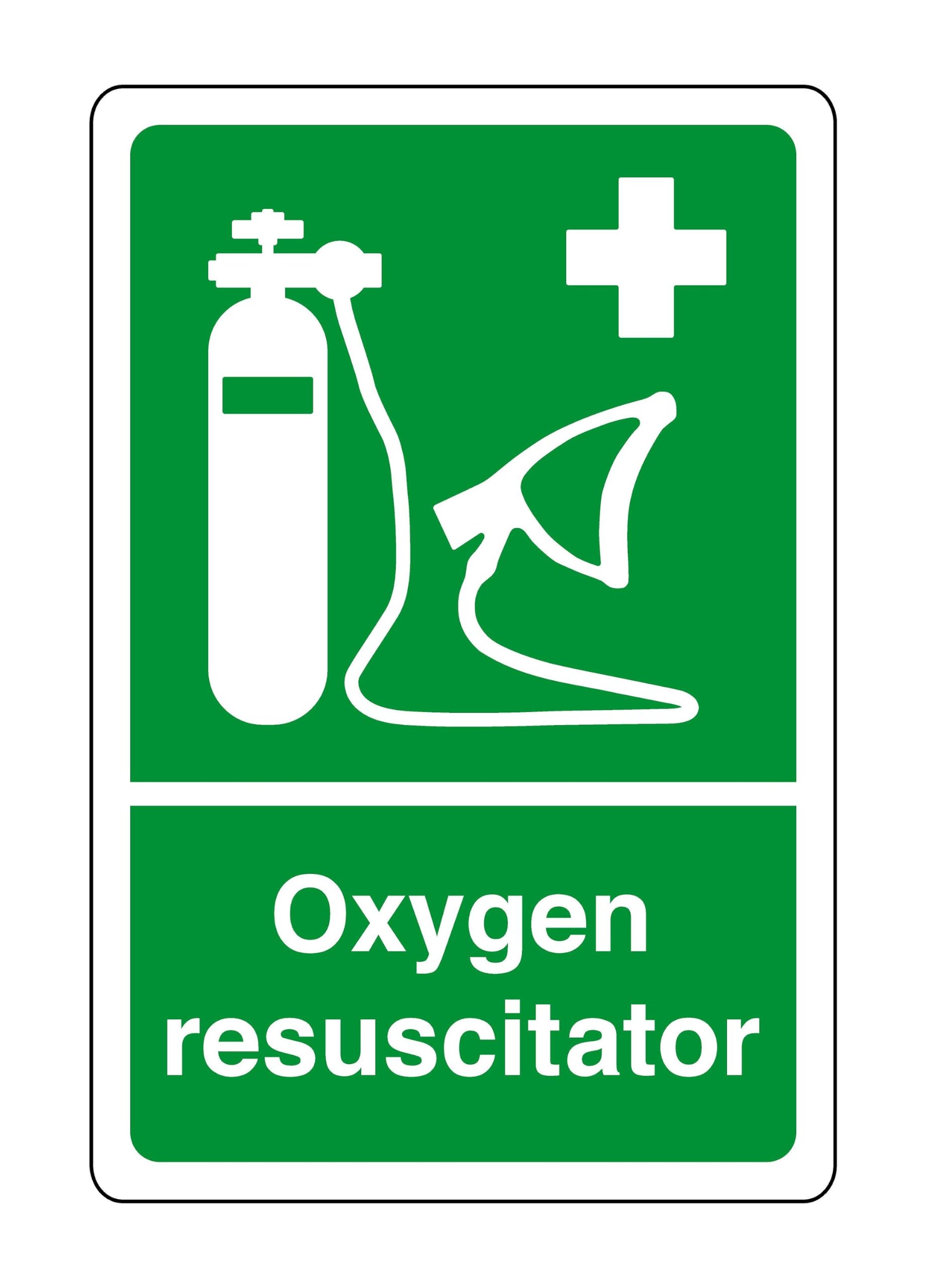 Oxygen resuscitator - safety sign, health & safety signage, workplace safety,- 3mm Aluminum Dibond for indoor/outdoor usage (600mm x 400mm) 20m Viewing Distance.