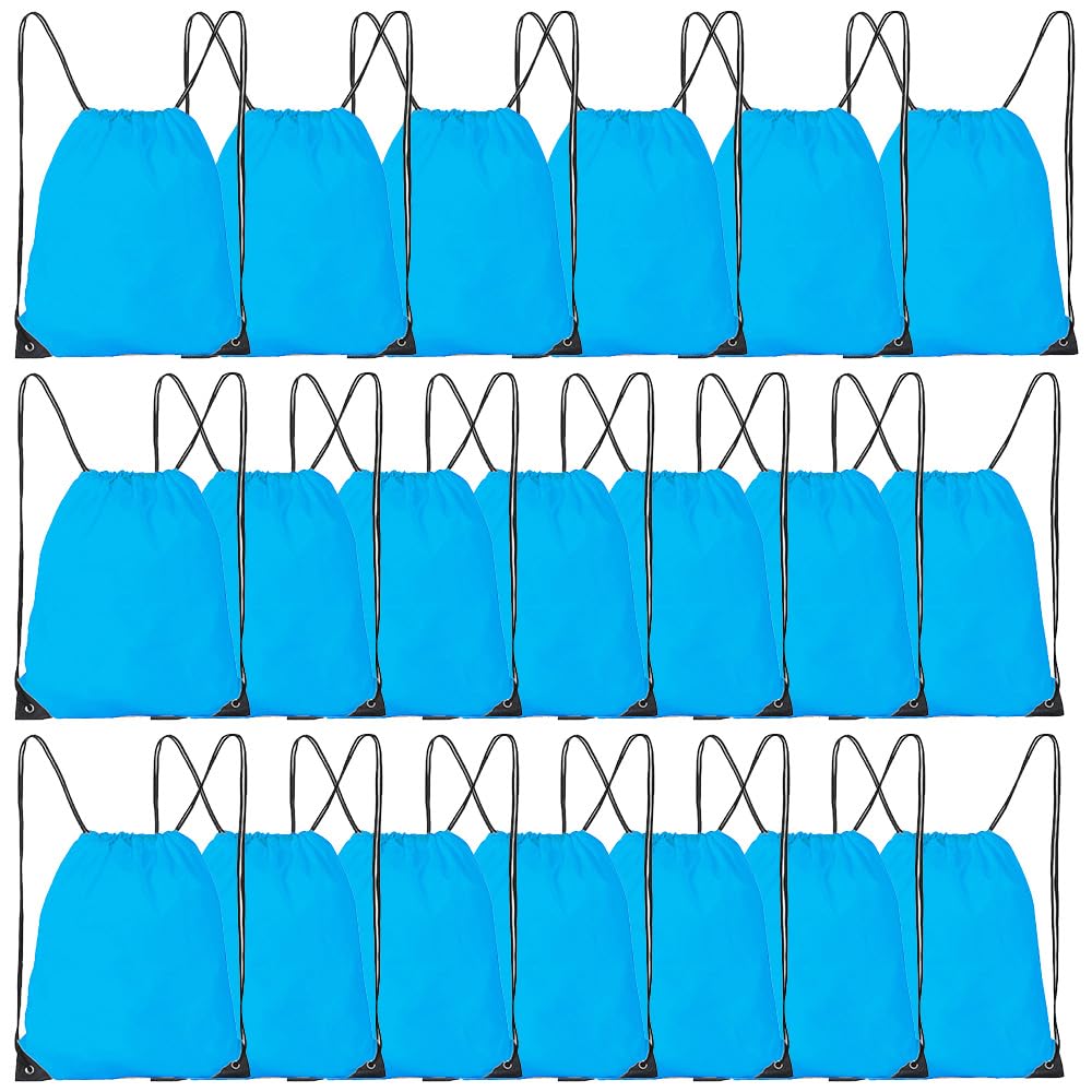 CODOBON 20 Pcs Drawstring Bags, Bulk Drawstring Backpack, Nylon Cinch Draw String Sport Bag, Sky Blue