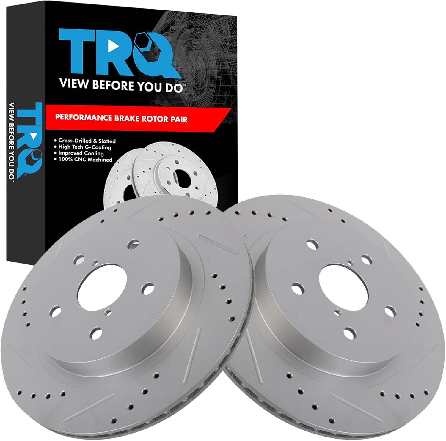 TRQ Rear Brake Rotor Set G Coated Drilled and Slotted Vented Compatible with 2015-2024 Subaru Legacy Outback 2016-2023 WRX