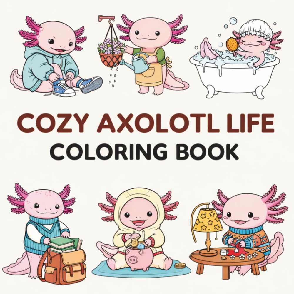 Cozy Axolotl Life Coloring Book: Cute Bold and Easy Everyday Animal Coloring Pages for Relaxation (K-Pop Love Coloring Book Series)