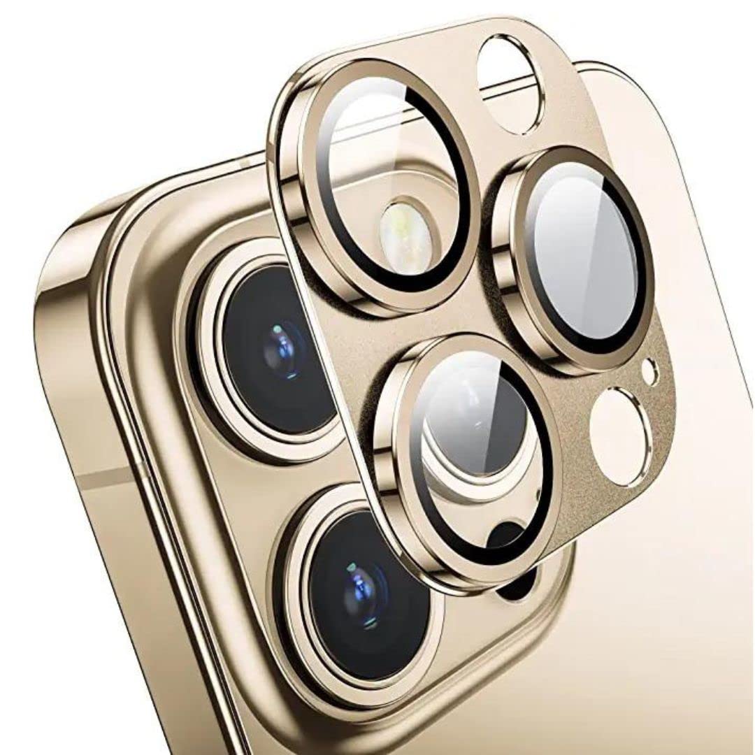 CASENED Tempered Glass Camera Lens Protector For Iphone 14 Pro / 14 Pro Max 9H Premium Tempered Glass Aviation Aluminum Camera Protection [99.99% Transparency] (Alloy_Metal-Gold)