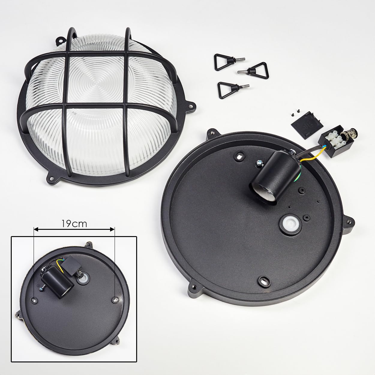 HOFSTEIN lampada da soffitto per esterni Godel, in metallo/vetro ondulato nero/trasparente, design industriale/retrò/vintage ingresso, balcone, terrazza, E27, IP44