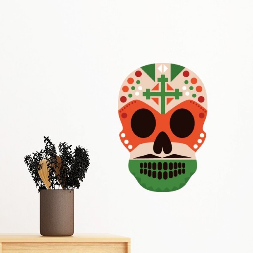 Sticker mural crâne croix Mexique coloré de 80cm pour déco de chambre