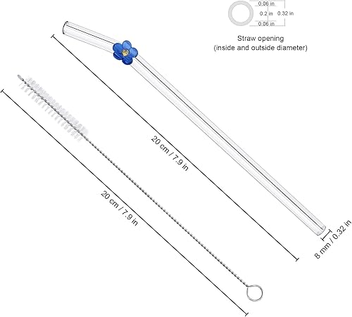 Miniatura 10 de DUMING-IN 6 Pcs Glass Straws with Charms, 8.3''x10MM Cute Flower Glass Straws Shatter Resistant, Clear Reusable Straws Dishwasher Safe for