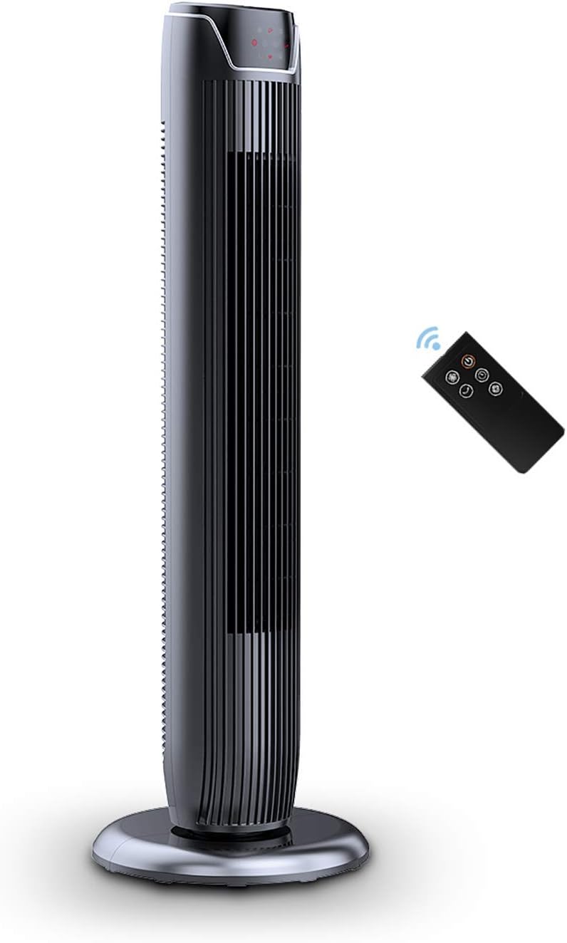 PELONIS FZ10-19JR 36' Quiet Oscillating Tower Fan with LED Display, Remote Control, 3 Speeds and Modes, 7h Programmed Timer for Home and Office, Glossy Black