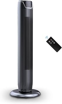 PELONIS FZ10-19JR 36" Quiet Oscillating Tower Fan with LED Display, Remote Control, 3 Speeds and Modes, 7h Programmed Timer for Home and Office, Glossy Black