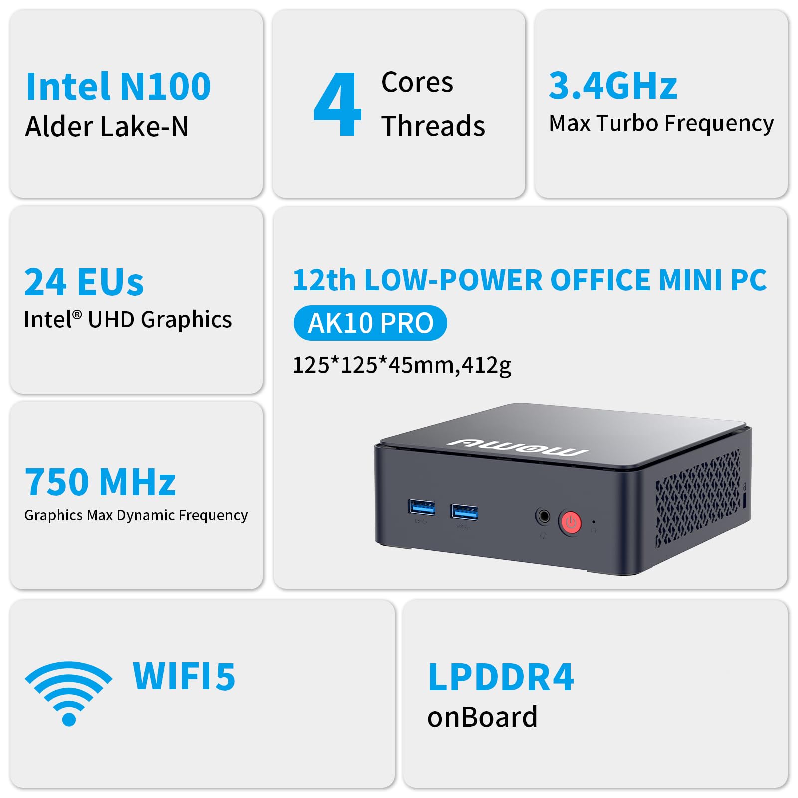 PELADN WI-6 Pro Mini-pc – Intel N100 (tot 3,4 GHz), 8GB DDR4, 256GB SSD, WiFi 5, BT 4.2, 4K Dual Display, Win 11 Pro