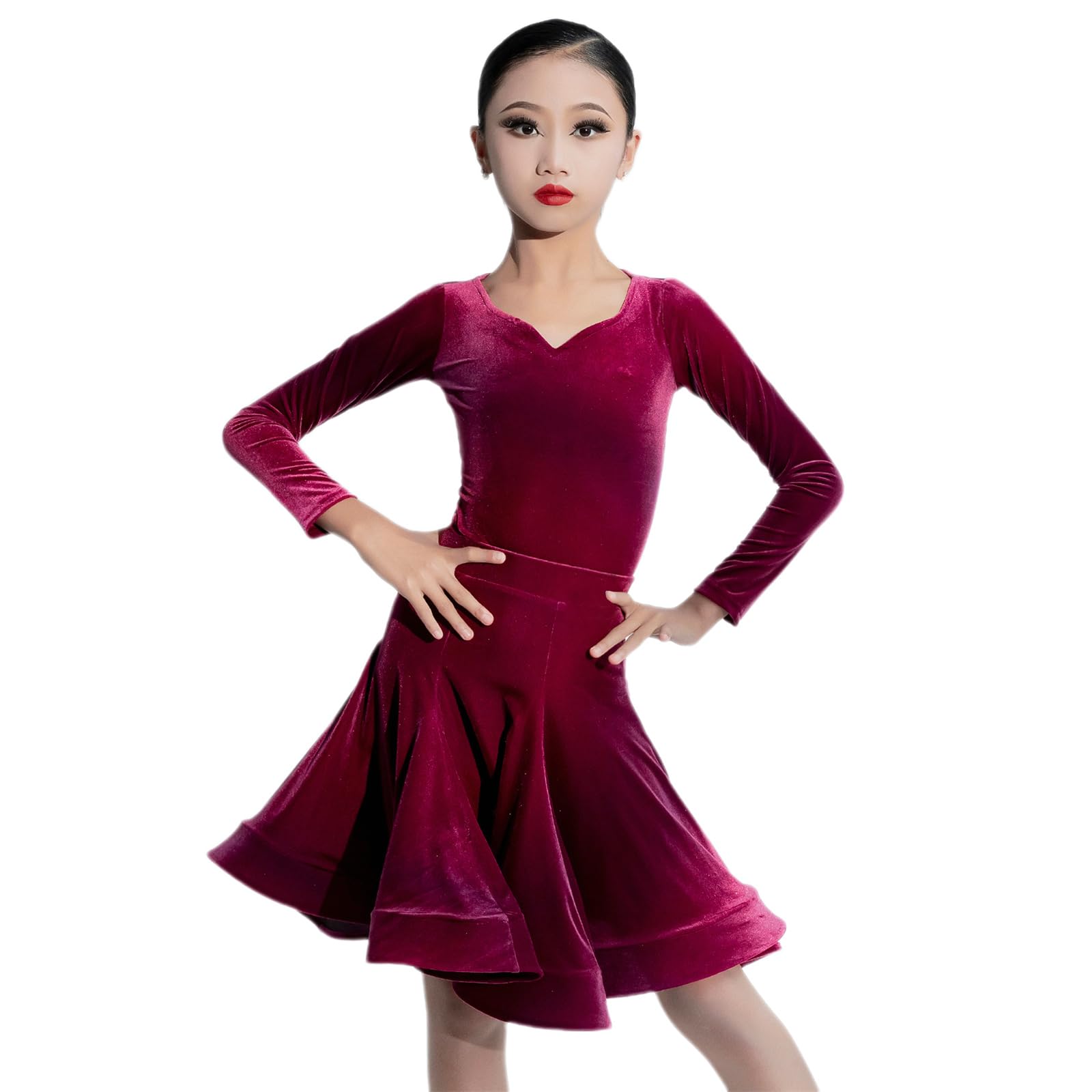 Nouveau Professionnel Latin Dance Performance Compétition Robe pour Les Filles, Hiver Velours Manches Longues Danse Porter Grande Jupe Formation Costume de Danse Deux pièces