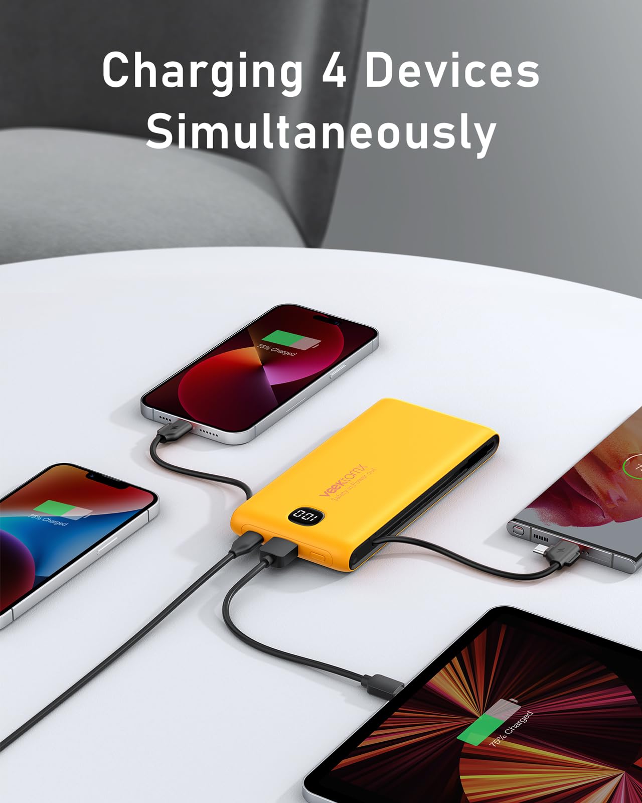 VEEKTOMX 10000mAh Portable Charger with Built-in Cables & Wall Plug view 5