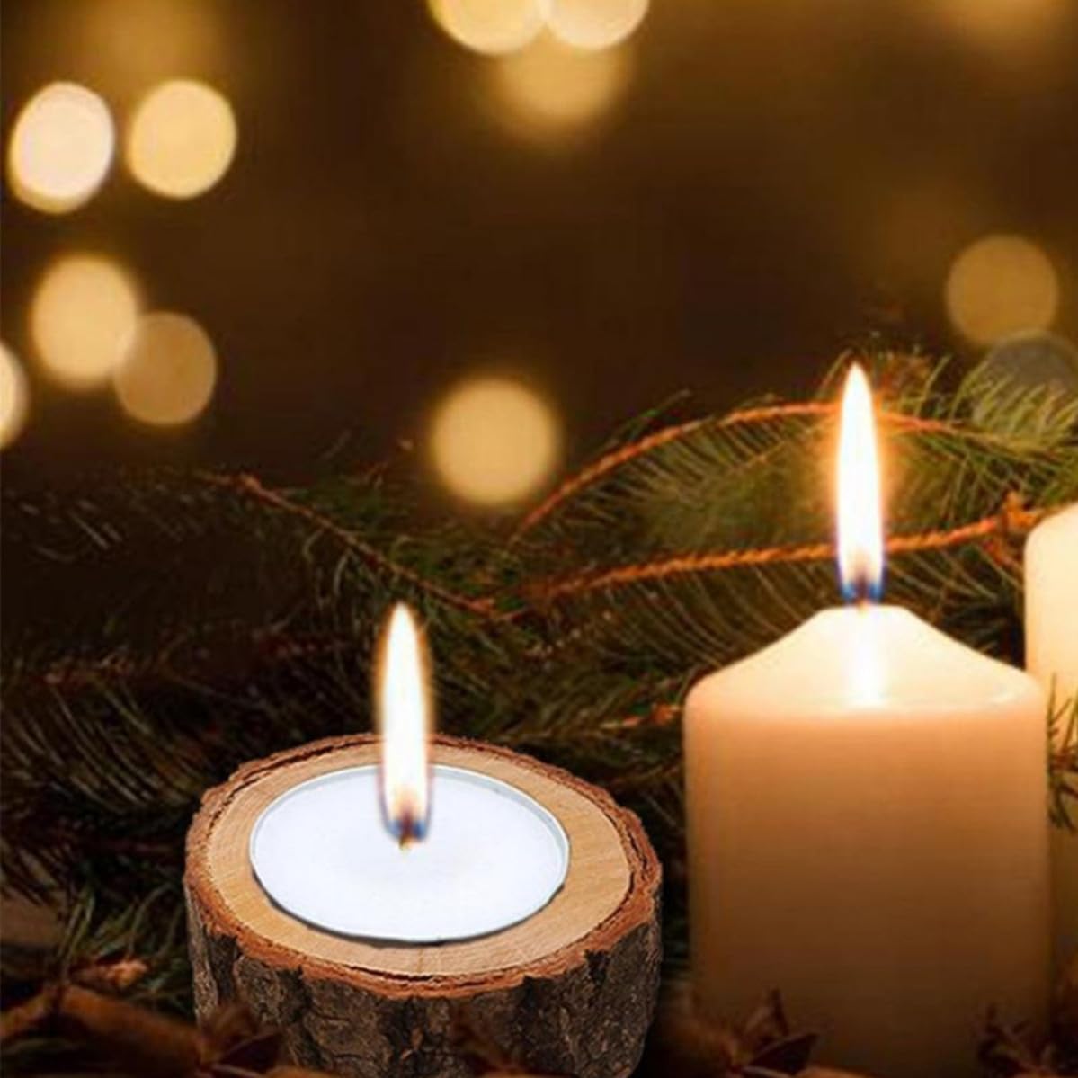 BESPORTBLE 12 Pezzi Portacandele Rustico in Legno a Ceppo per Candele