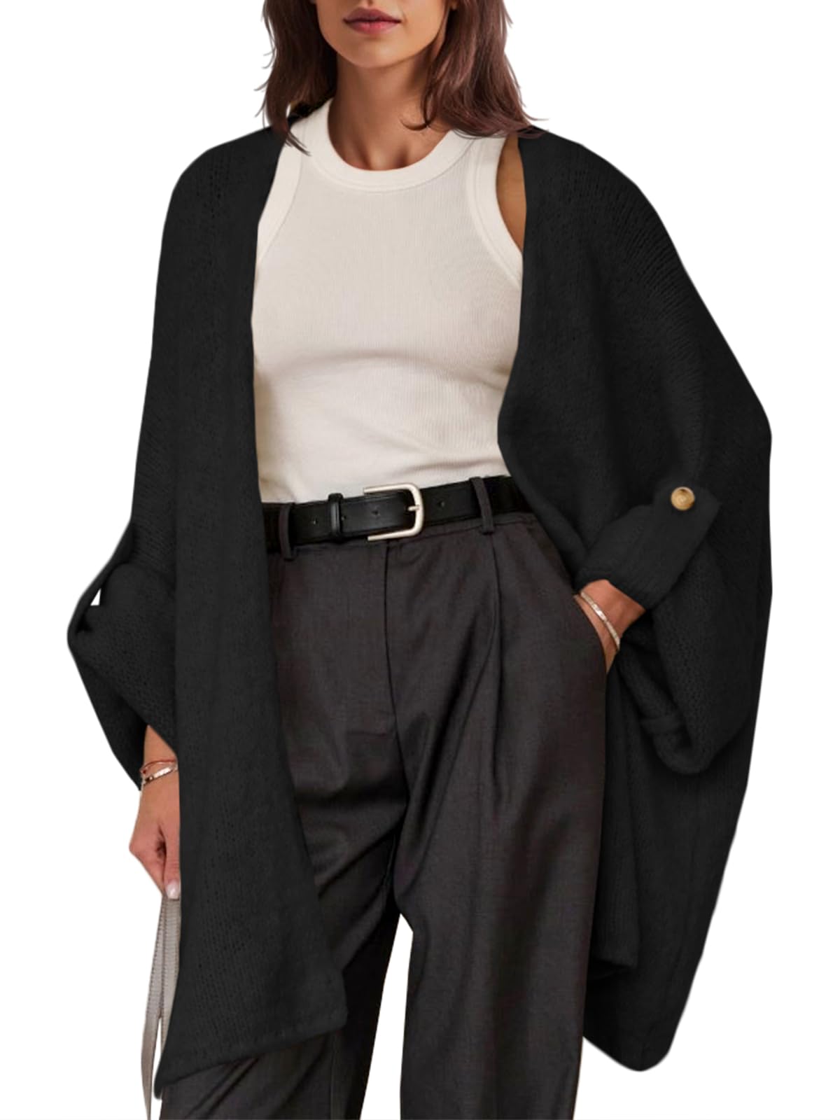 Saodimallsu Womens Oversized Long Cardigan Sweaters Casual Open Front Chunky Knit Slouchy Fall Trendy Sweater Coats