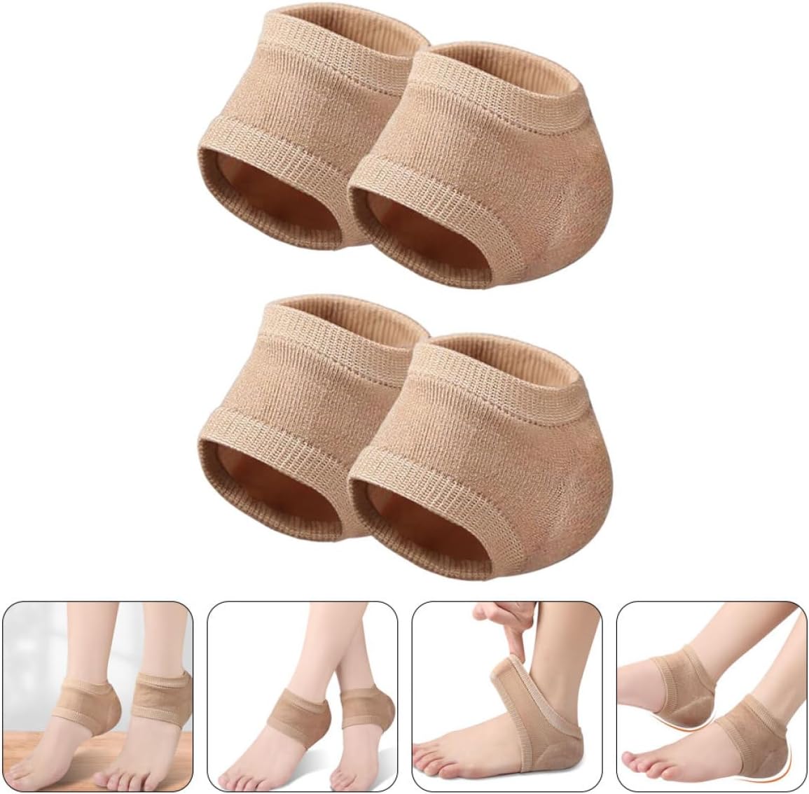 Generic Gel Heel Socks for Cracked Heels Toeless Moisturizing Half Feet Socks for Dry Feet Treatment 2 Pairs Skin Color