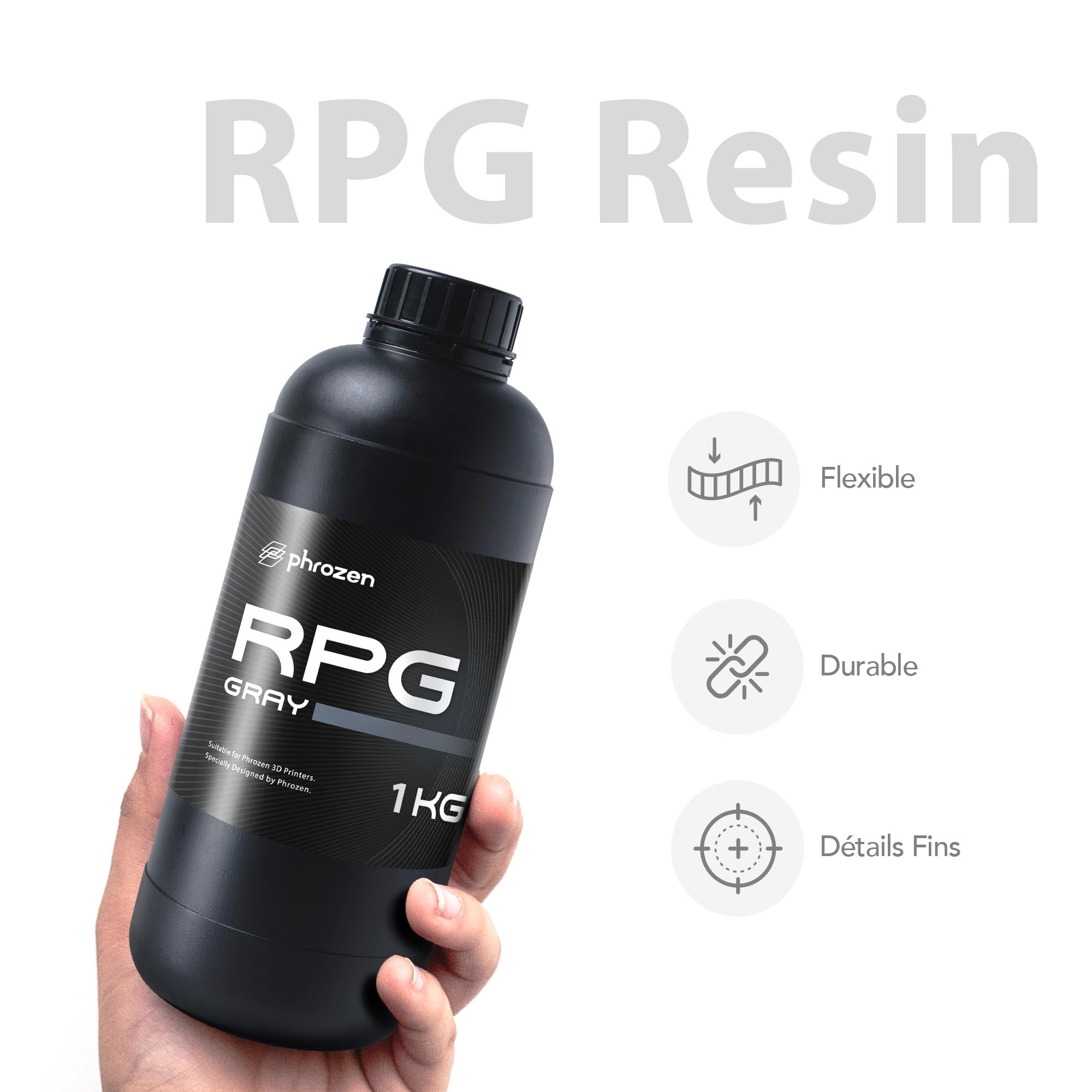 Phrozen RPG Resin | Résine pour Imprimantes 3D SLA/DLP/LCD | Photopolymère Standard 405nm Idéale | Grande Flexibilité et Précision des Détails | Idéale pour modèles RPG - Gris (1kg)