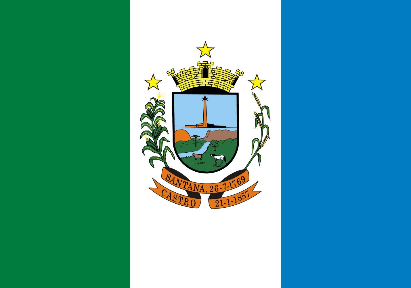 Drapeau Castro Parana Brasil XL pour remplacer un pavillon usé et afficher de belles armoiries