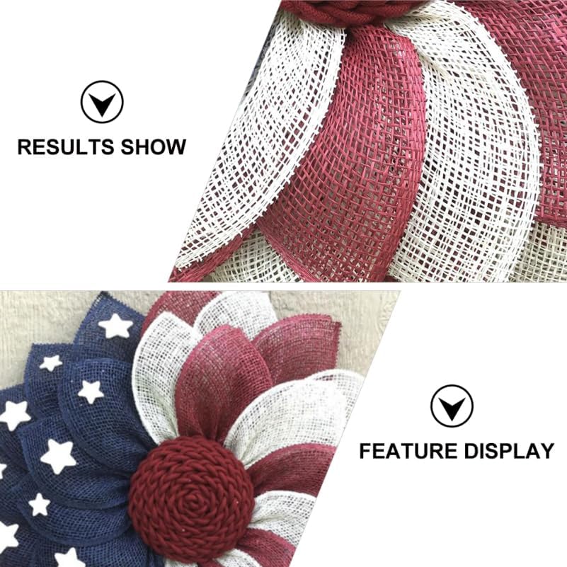 American Patriotic Fabric Wreath for Front Door Independence Day Decoration Flag Garland for Memorial Day and Fourth of July Festive Floral Door Ornament
