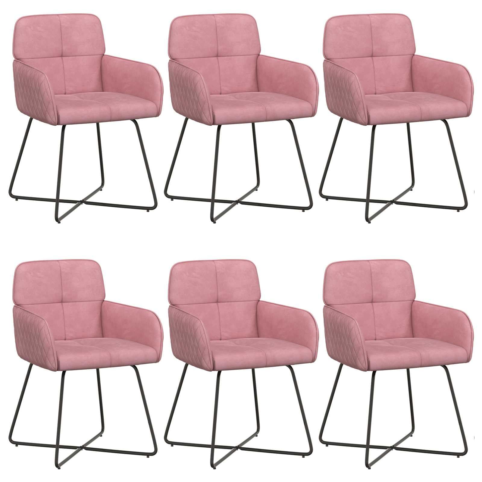 Lot de 6 chaises de salle à manger en velours rose 59 x 56,5 x 86 cm