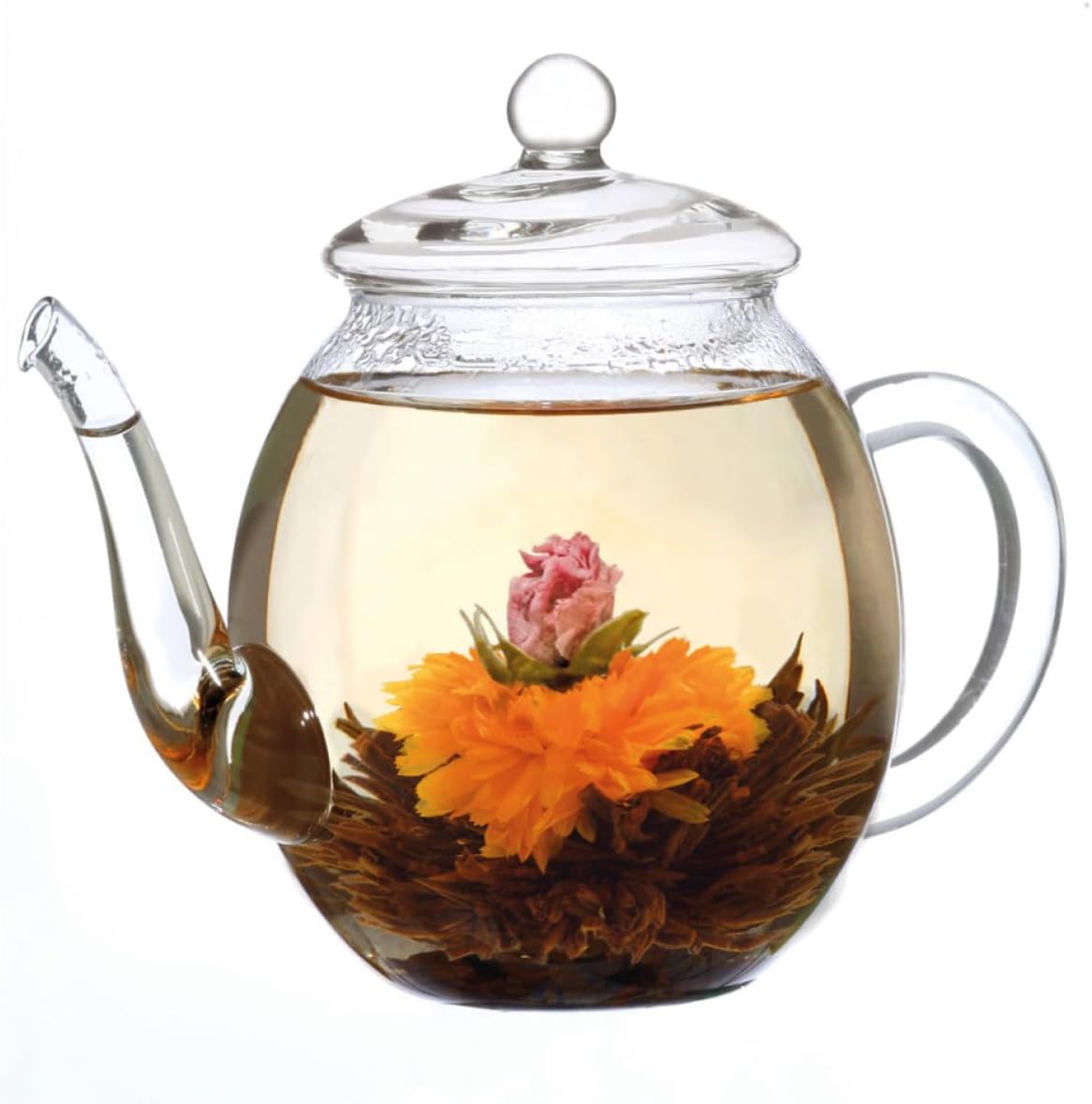 Creano Glass Teapot for Tea Flowers & Loose Leaf Tea 500ml โ Elegant Heat-Resistant Borosilicate Glass with Glass Lid โ Non-Drip Spout โ Gift Box