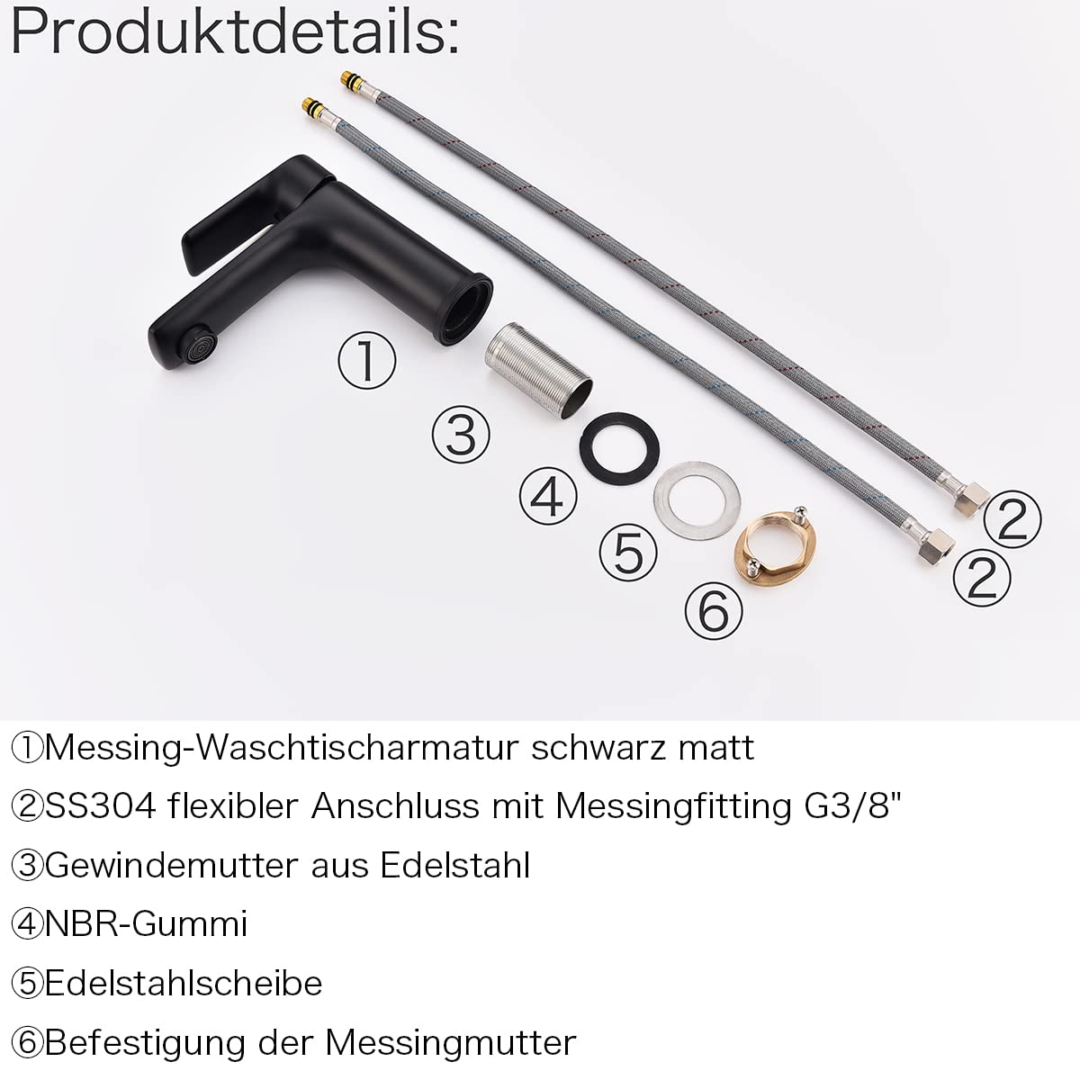 Korec Grifo de baño,Grifo de Lavabo,Grifo Monomando de Lavabo, Grifo Monomando Lavabo,Grifo Lavabo,Núcleo de válvula de latón y cerámica,Conexión EU 3/8″(negro mate).
