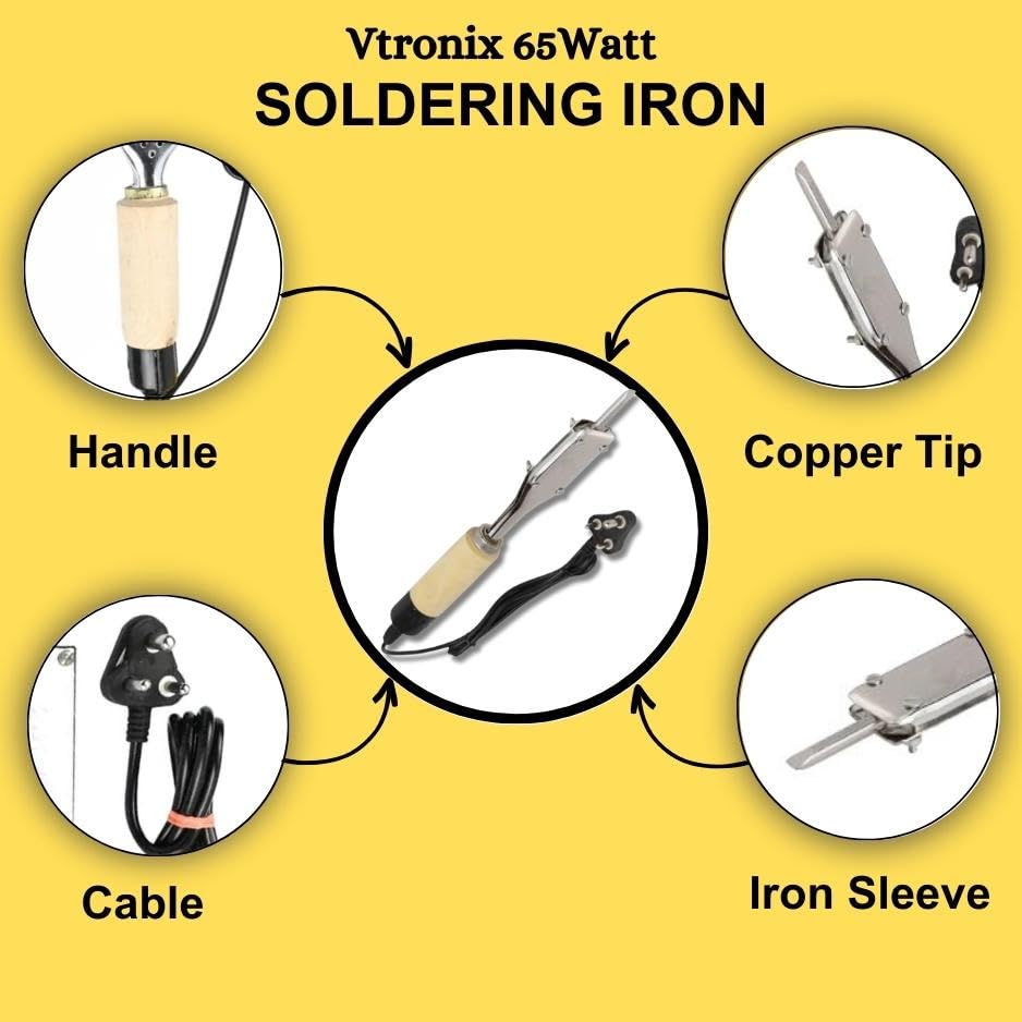 Image of Vtronix 65Watt Soldering Iron with Wooden Handle for Precision Electronics Work | Soldering Machine for Home, Industrial & Electronics Workshop Reparing with Fast Heating & Heat Resistant Handle