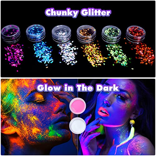 AIDUCHO Kit de tatuagens com glitter 56 cores à prova d'água e tatuagem temporária com glitter para
