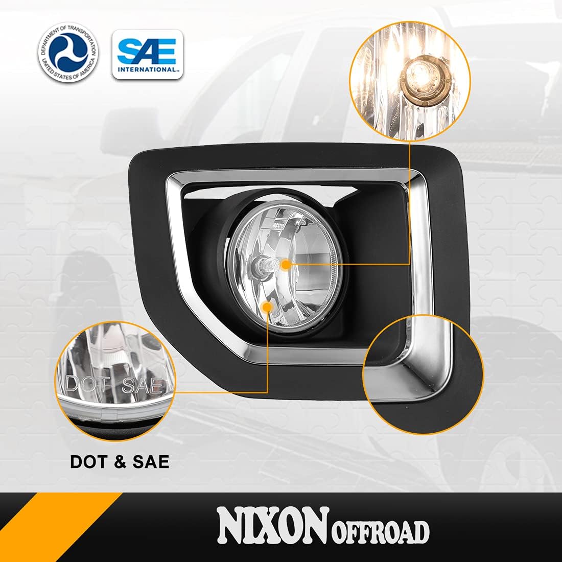 Nixon Offroad Driving fog light Assemblies Replacement for 2015-2019 GMC Sierra 2500HD/3500HD, Bumper lights of Clear Lens
