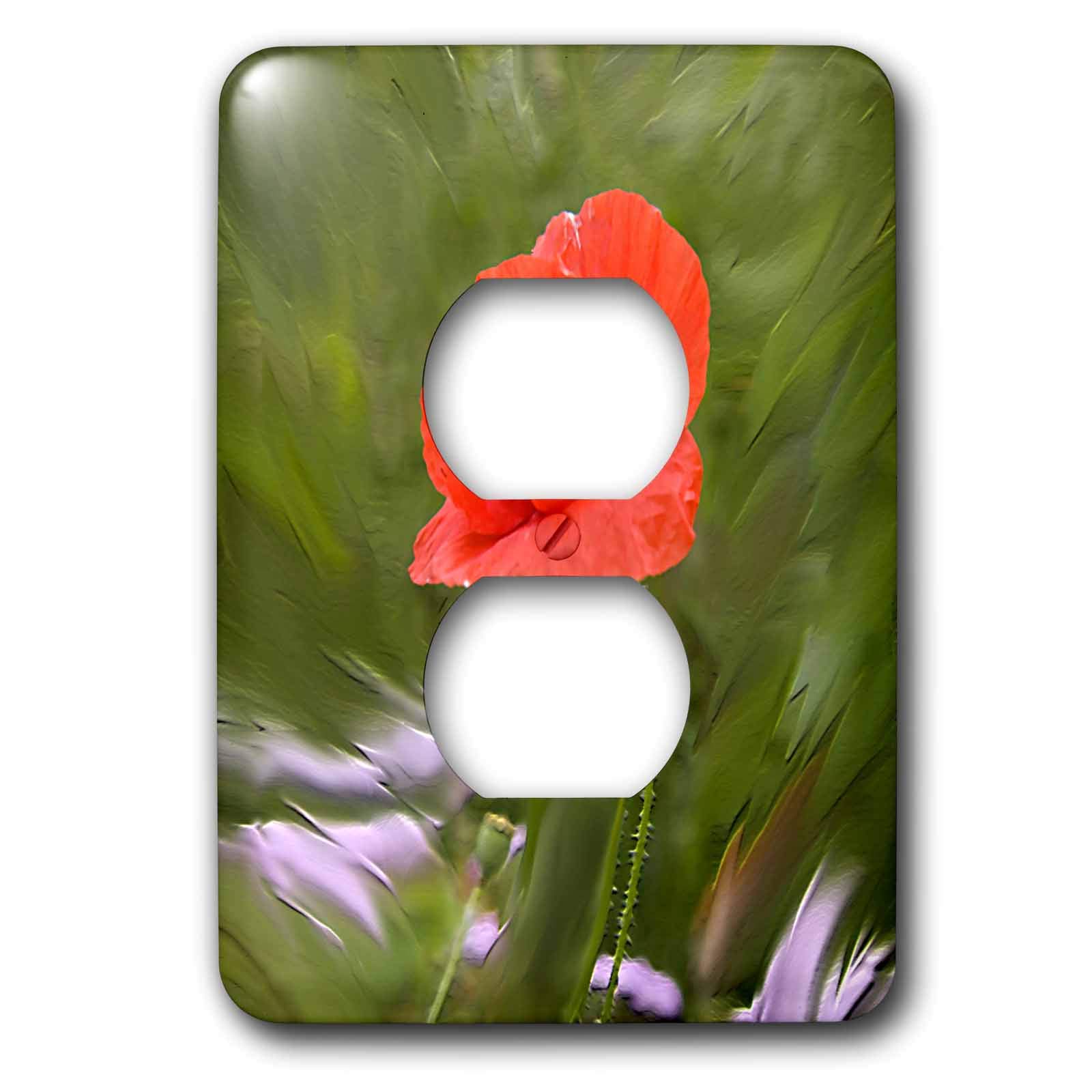Champ coquelicot déco de salon champêtre avec la plaque double prise 3dRose