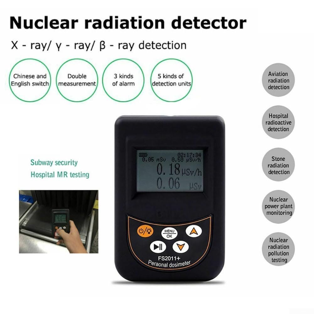 FS2011 Detector de radiación, dosímetro personal para contador geiger con alarma de vibración de luz de sonido, monitor de radiación nuclear para pruebas de seguridad en el hogar