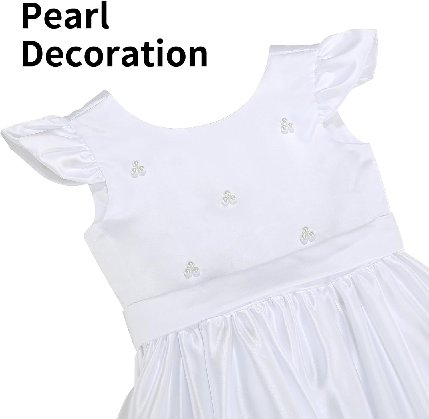 Flower Girl Dress Satin V-Back Flutter Sleeve Pageant Communion Bowknot for Wedding Birthday Guest Party Gown - Image 3