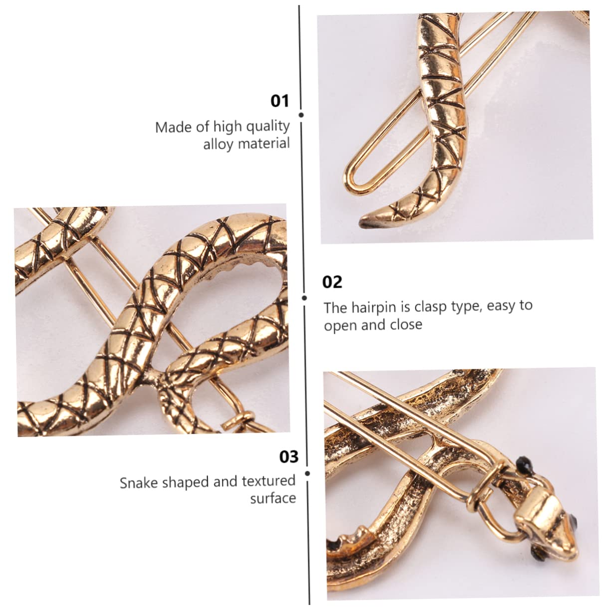 Healeved Pinzas Pelo en Forma de Serpiente Doradas de Aleación, 6 Piezas, Diseño Vintage y Sencillo, Fáciles de Abrir y Cerrar para Uso Diario y Fiestas